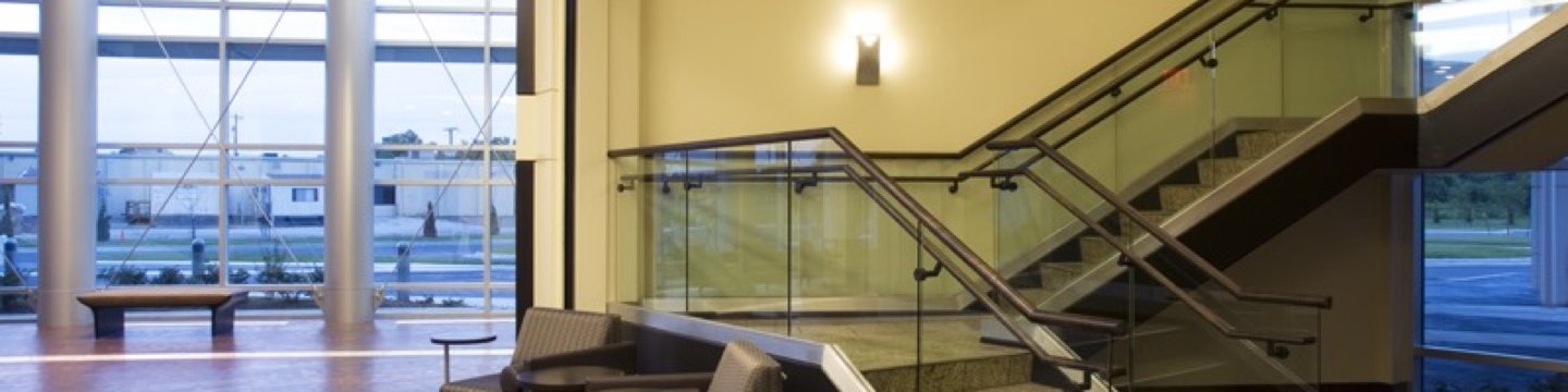 a lobby and staircase