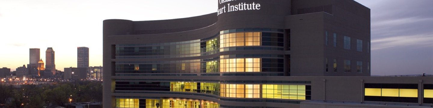 exterior of the Oklahoma Heart Institute at night